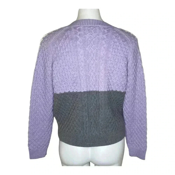 Club Monaco  cable Knit Sweater V-Neck Color Block Chandails Purple Violet - Picture 2 of 5